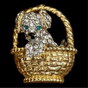 Brooch of puppy in basket Vintage